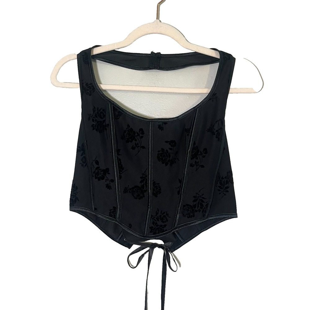 Retro Floral Halter Crop Corset Top Black Whimsical Witchy Boho Indie Western